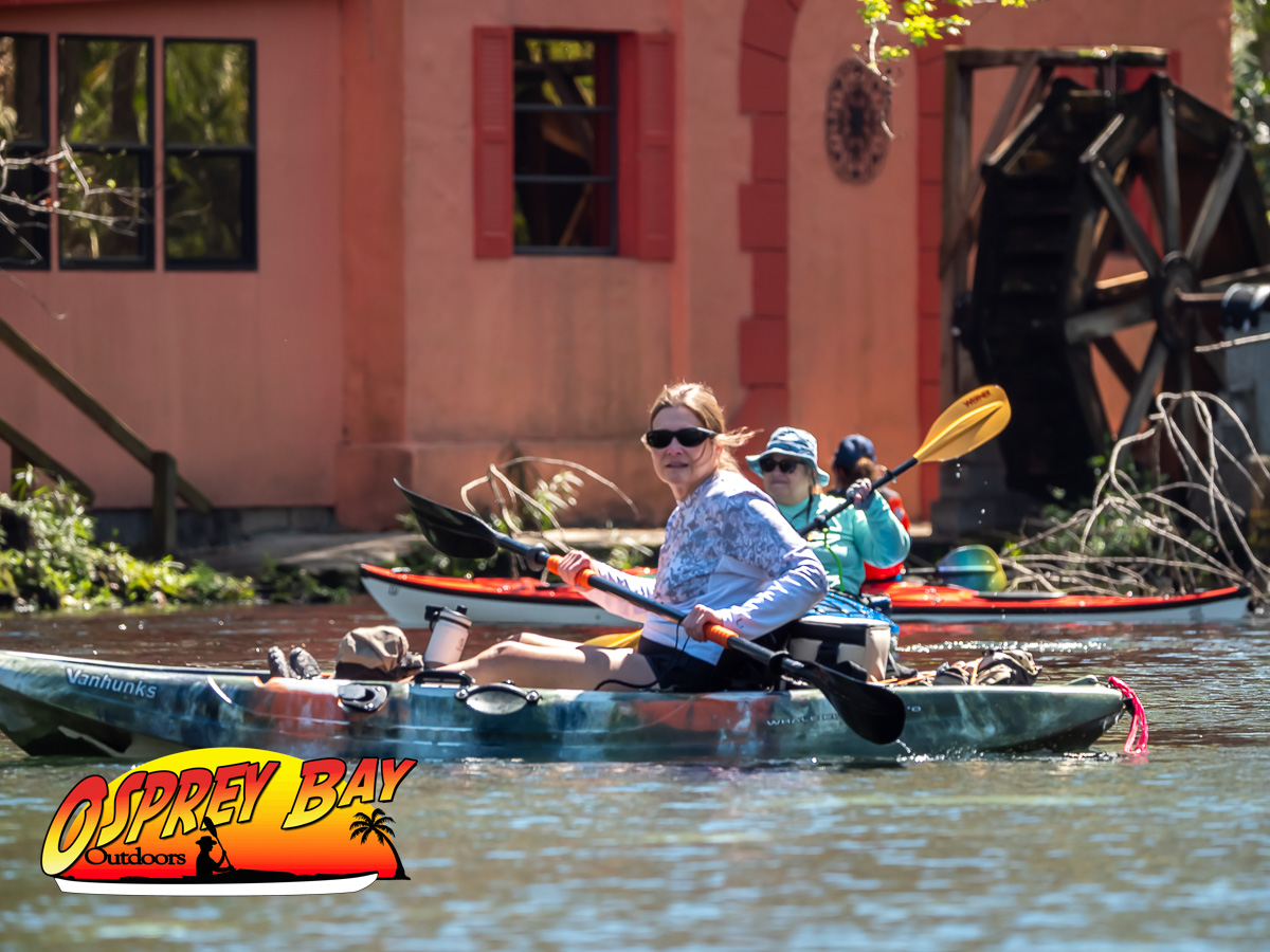 Homosassa River Paddling Adventure March 2025 kayaks by the water wheel.