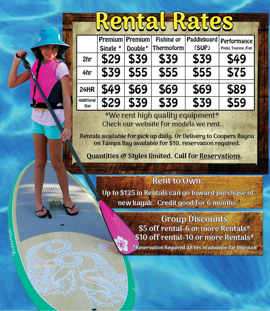 Osprey Bay Outdoors kayak & paddleboard rental rates